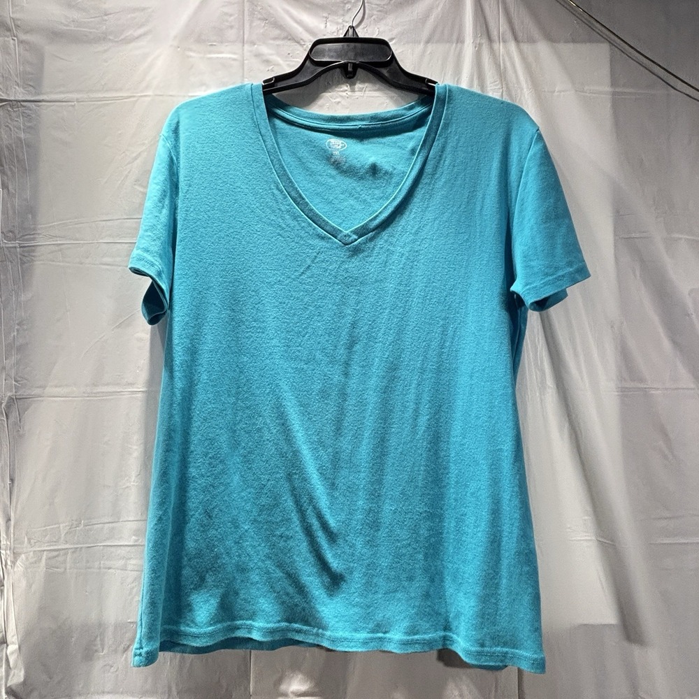 Laura Ashley Womens Shirt Sz 2XL Top Blouse Short Sleeve Blue V-neck